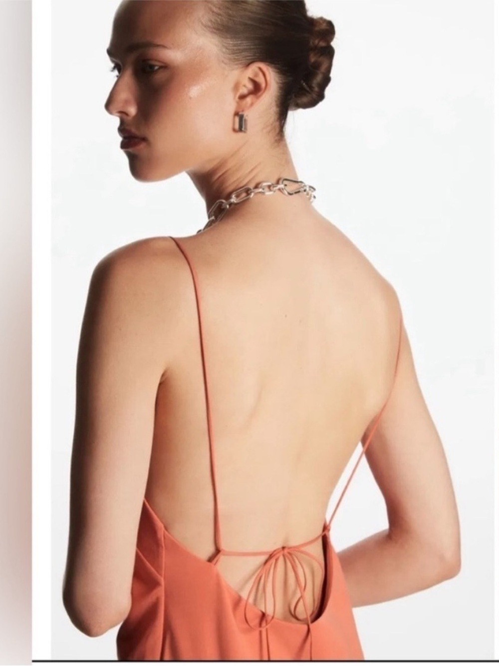 COS Open Back Midi Dress Orange Strappy Relaxed Fit Sleeveless Size Medium - Picture 3 of 16
